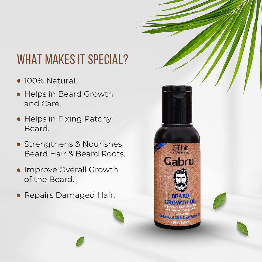Gabru Beard Growth Oil for Men with Cedarwood and Black Pepper Oil