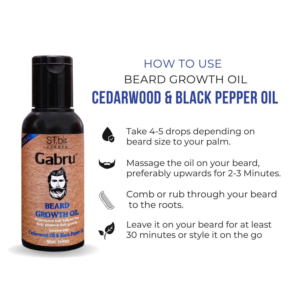 Gabru Beard Growth Oil for Men with Cedarwood and Black Pepper Oil