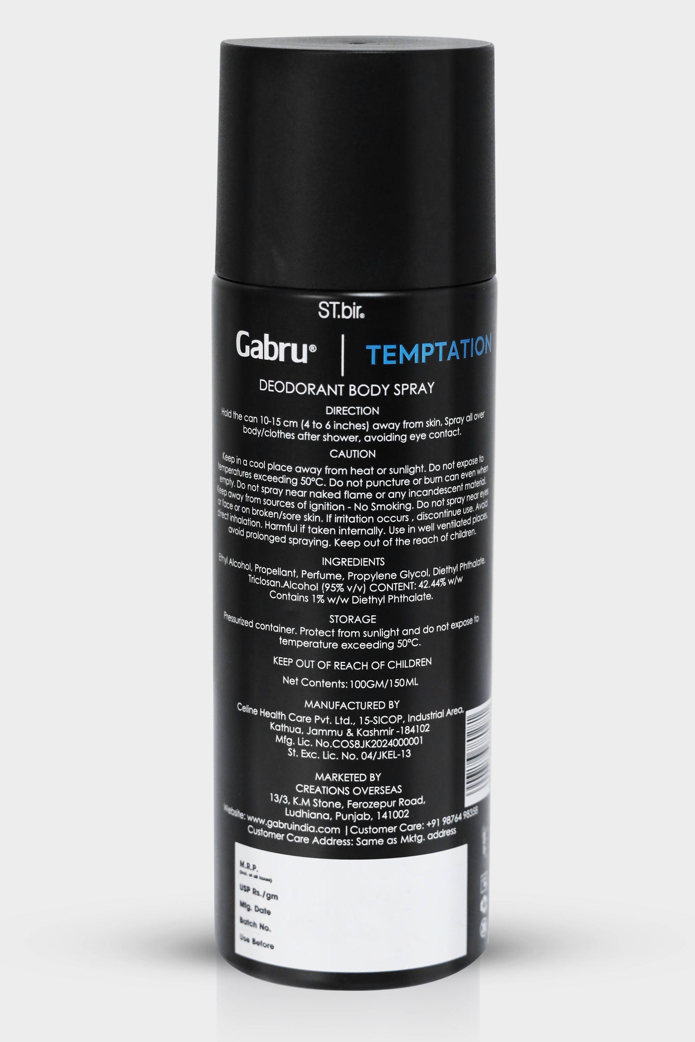 Gabru Men's Temptation Deodorant Body Spray