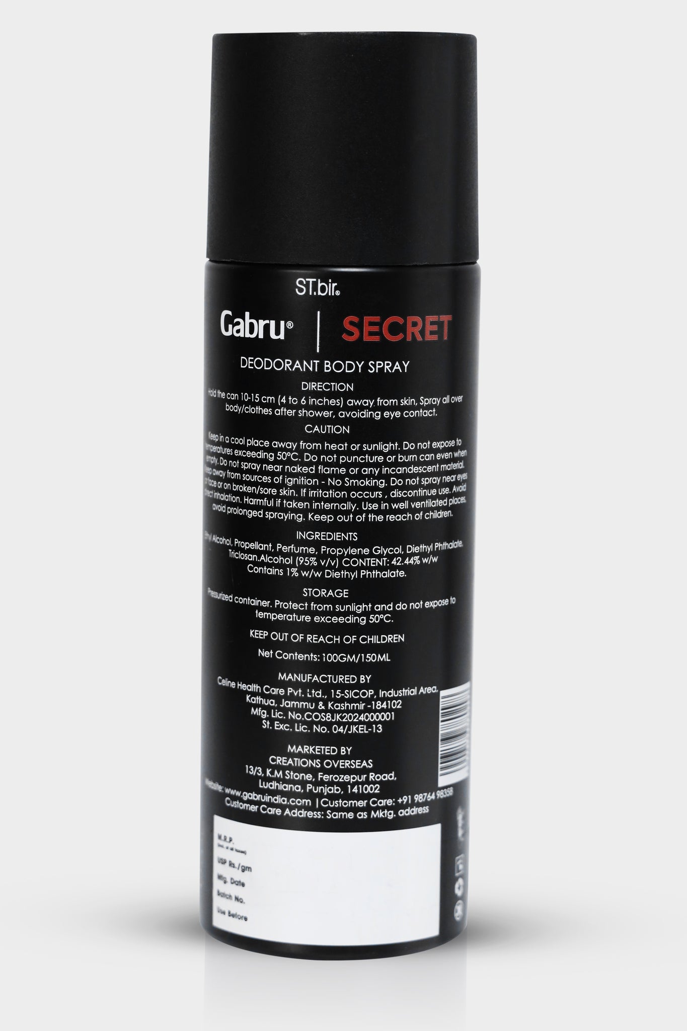 Gabru Men's Secret Deodorant Body Spray