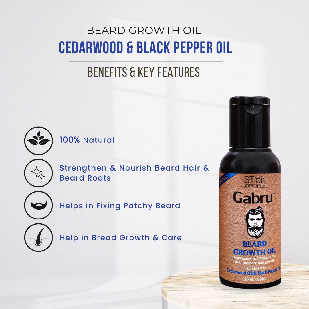 Gabru Beard Growth Oil for Men with Cedarwood and Black Pepper Oil