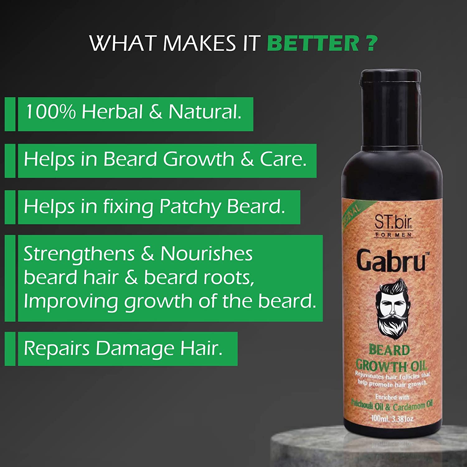 ST.bir Gabru Growth Beard Oil Enriched with Patchouli & Cardamom, Beard & Mustache Oil for Men 100ML